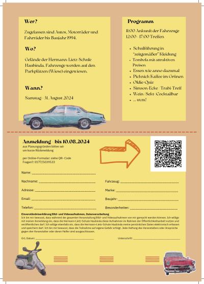 Oldtimertreffen Haubinda 2024 Plakat Rückseite