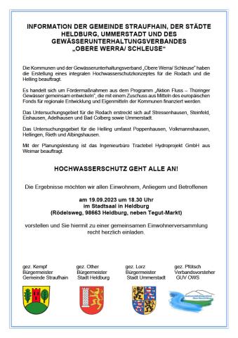 Öffentliche Bekanntmachung Hochwasserschutz 2023